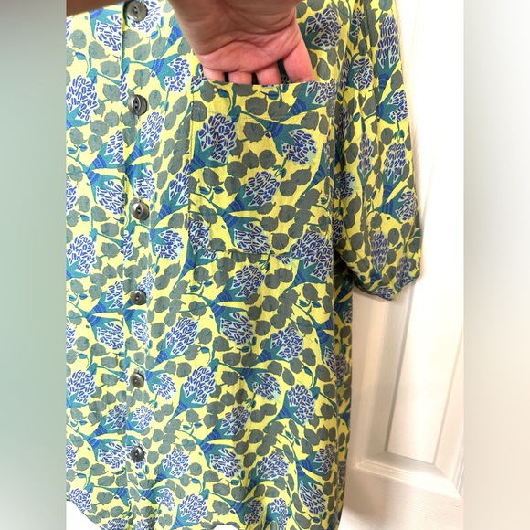 Vtg FLAX Jeanne Engelhart Hawaiian Thinking Tropics Shirt Button Down Green Blue - Picture 3 of 8